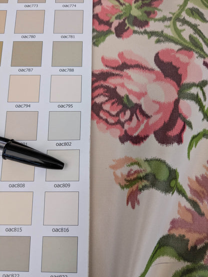 Scalamandre Tassinari &amp; Chatel  Adelaide Silk Warp Print Font Creme Beige Cream Blue Pink Floral Diamond Chateau of Versailles MSRP USD 2800+y