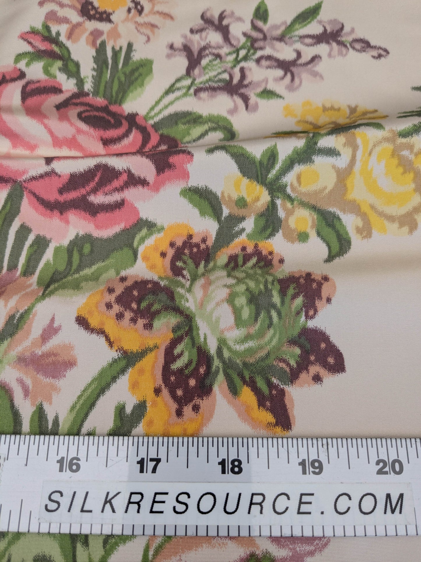 Scalamandre Tassinari &amp; Chatel  Adelaide Silk Warp Print Font Creme Beige Cream Blue Pink Floral Diamond Chateau of Versailles MSRP USD 2800+y