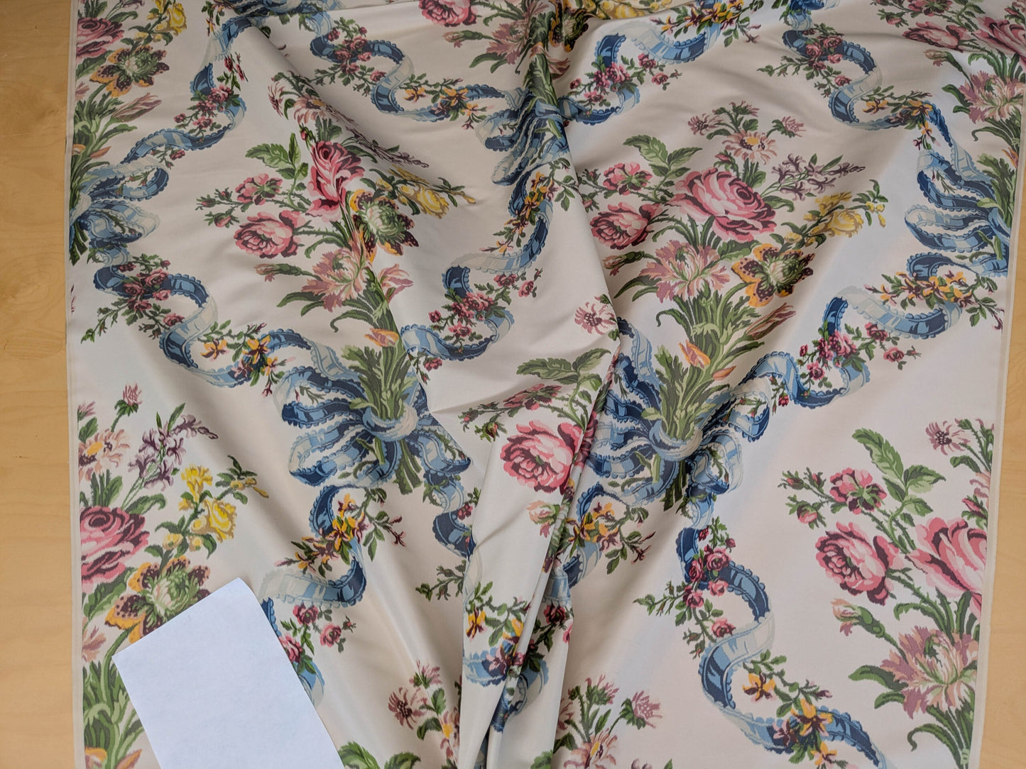 Scalamandre Tassinari &amp; Chatel  Adelaide Silk Warp Print Font Creme Beige Cream Blue Pink Floral Diamond Chateau of Versailles MSRP USD 2800+y
