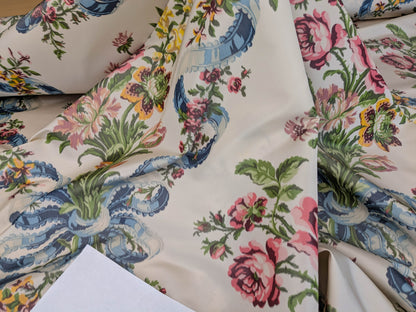 Scalamandre Tassinari &amp; Chatel  Adelaide Silk Warp Print Font Creme Beige Cream Blue Pink Floral Diamond Chateau of Versailles MSRP USD 2800+y