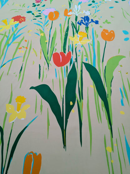 By yard Scalamandre Guermantes Sand Beige Modern Tulip Daffodil Blossom Wild Flower Cotton Satin Fine Art Print Heavy Duty