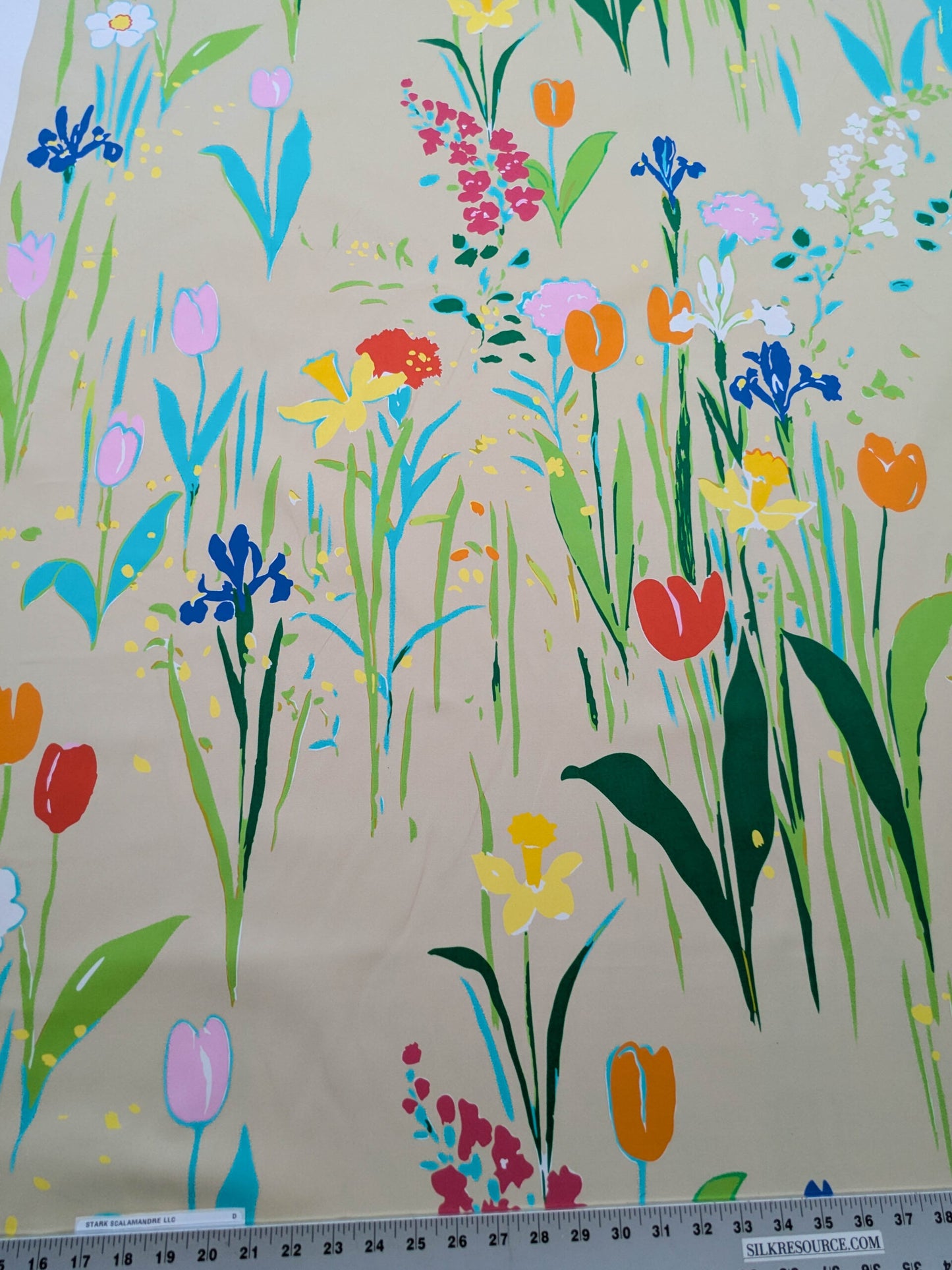 By yard Scalamandre Guermantes Sand Beige Modern Tulip Daffodil Blossom Wild Flower Cotton Satin Fine Art Print Heavy Duty