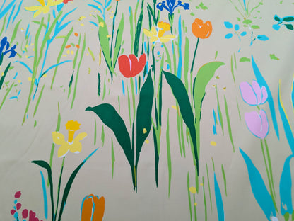 By yard Scalamandre Guermantes Sand Beige Modern Tulip Daffodil Blossom Wild Flower Cotton Satin Fine Art Print Heavy Duty