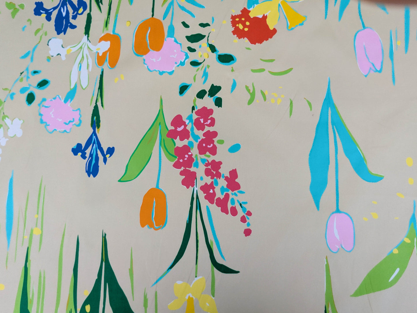 By yard Scalamandre Guermantes Sand Beige Modern Tulip Daffodil Blossom Wild Flower Cotton Satin Fine Art Print Heavy Duty