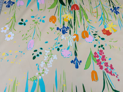 By yard Scalamandre Guermantes Sand Beige Modern Tulip Daffodil Blossom Wild Flower Cotton Satin Fine Art Print Heavy Duty