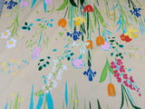 By yard Scalamandre Guermantes Sand Beige Modern Tulip Daffodil Blossom Wild Flower Cotton Satin Fine Art Print Heavy Duty