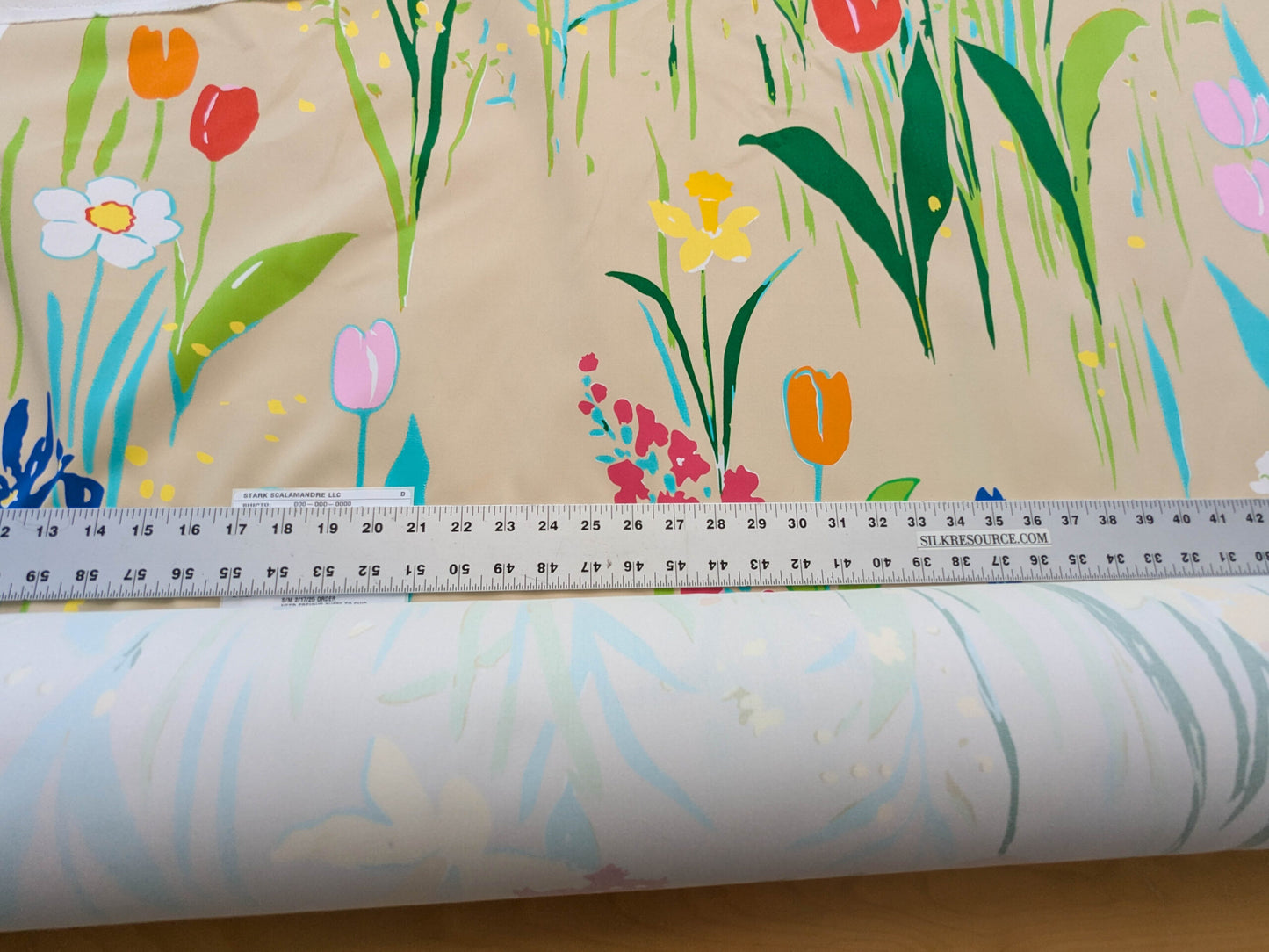 By yard Scalamandre Guermantes Sand Beige Modern Tulip Daffodil Blossom Wild Flower Cotton Satin Fine Art Print Heavy Duty