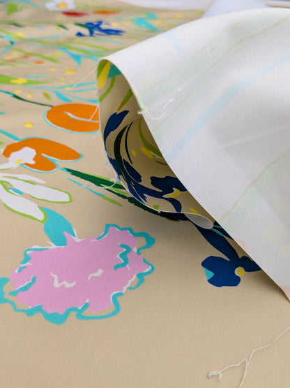 By yard Scalamandre Guermantes Sand Beige Modern Tulip Daffodil Blossom Wild Flower Cotton Satin Fine Art Print Heavy Duty