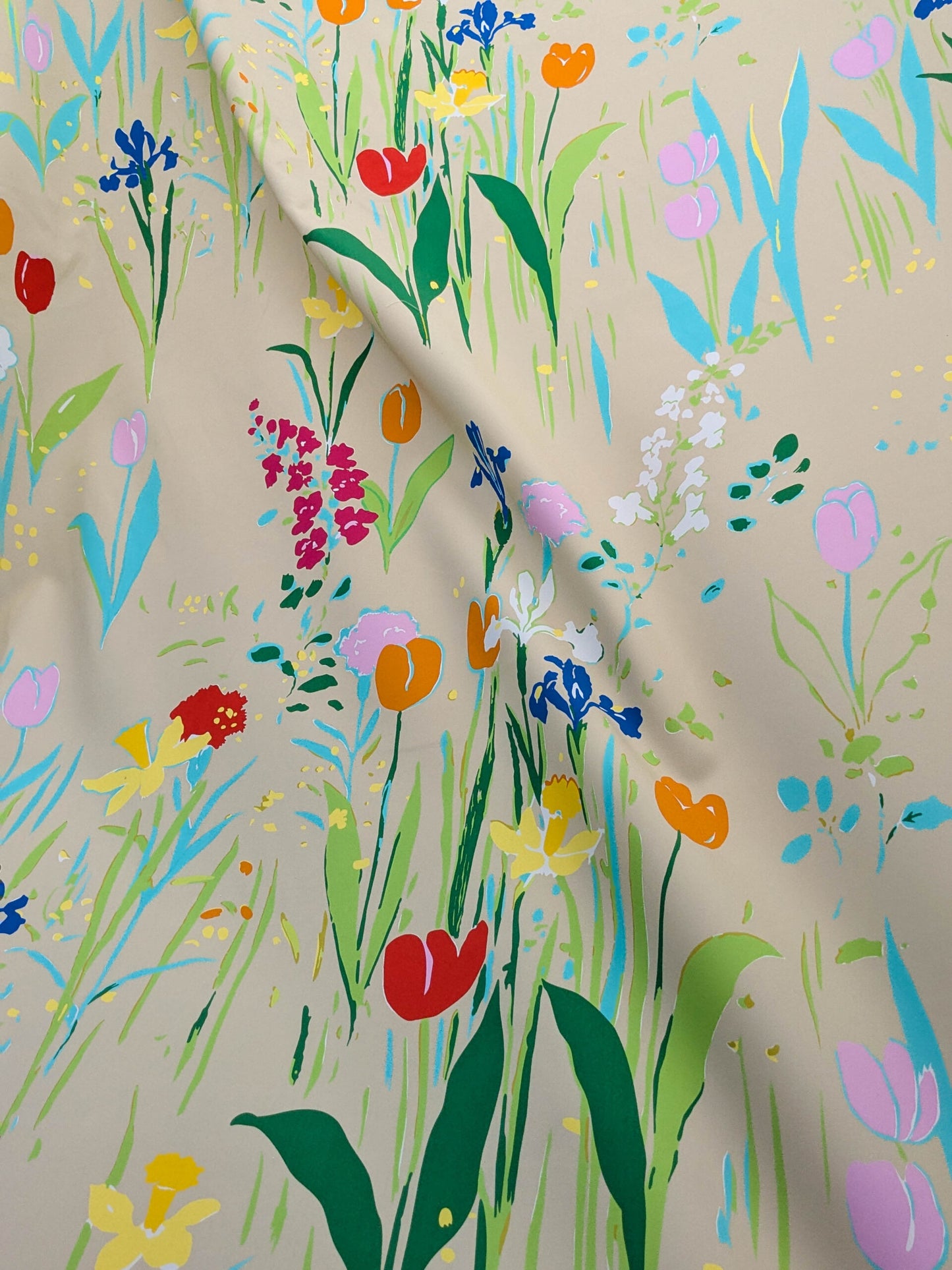 By yard Scalamandre Guermantes Sand Beige Modern Tulip Daffodil Blossom Wild Flower Cotton Satin Fine Art Print Heavy Duty