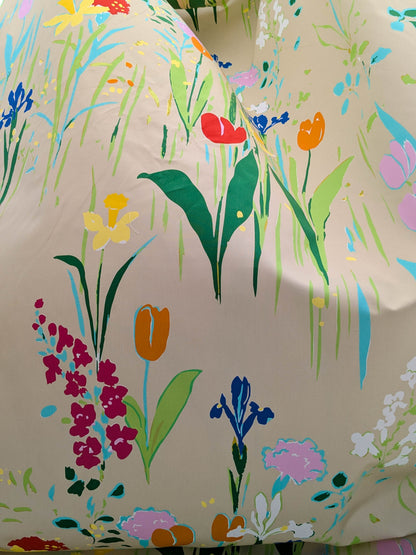 By yard Scalamandre Guermantes Sand Beige Modern Tulip Daffodil Blossom Wild Flower Cotton Satin Fine Art Print Heavy Duty