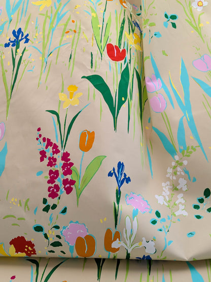 By yard Scalamandre Guermantes Sand Beige Modern Tulip Daffodil Blossom Wild Flower Cotton Satin Fine Art Print Heavy Duty