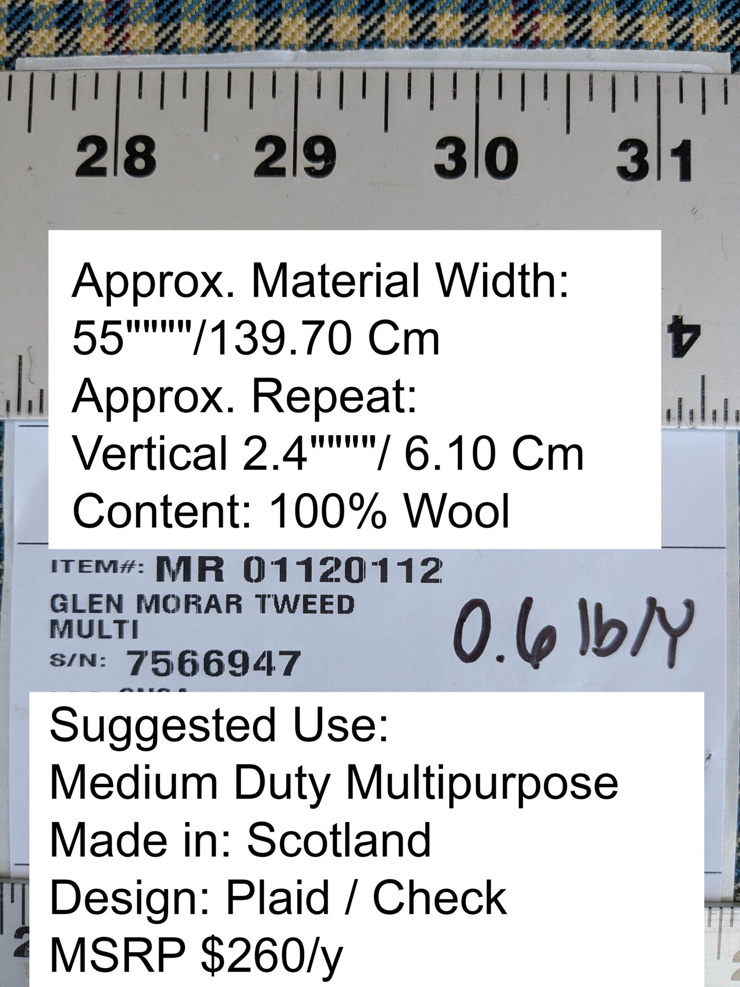 Scalamandre Glen Morar Tweed Scotland Multi Wool Plaid Check Blue Beige Red Small Scale MSRP USD260/y