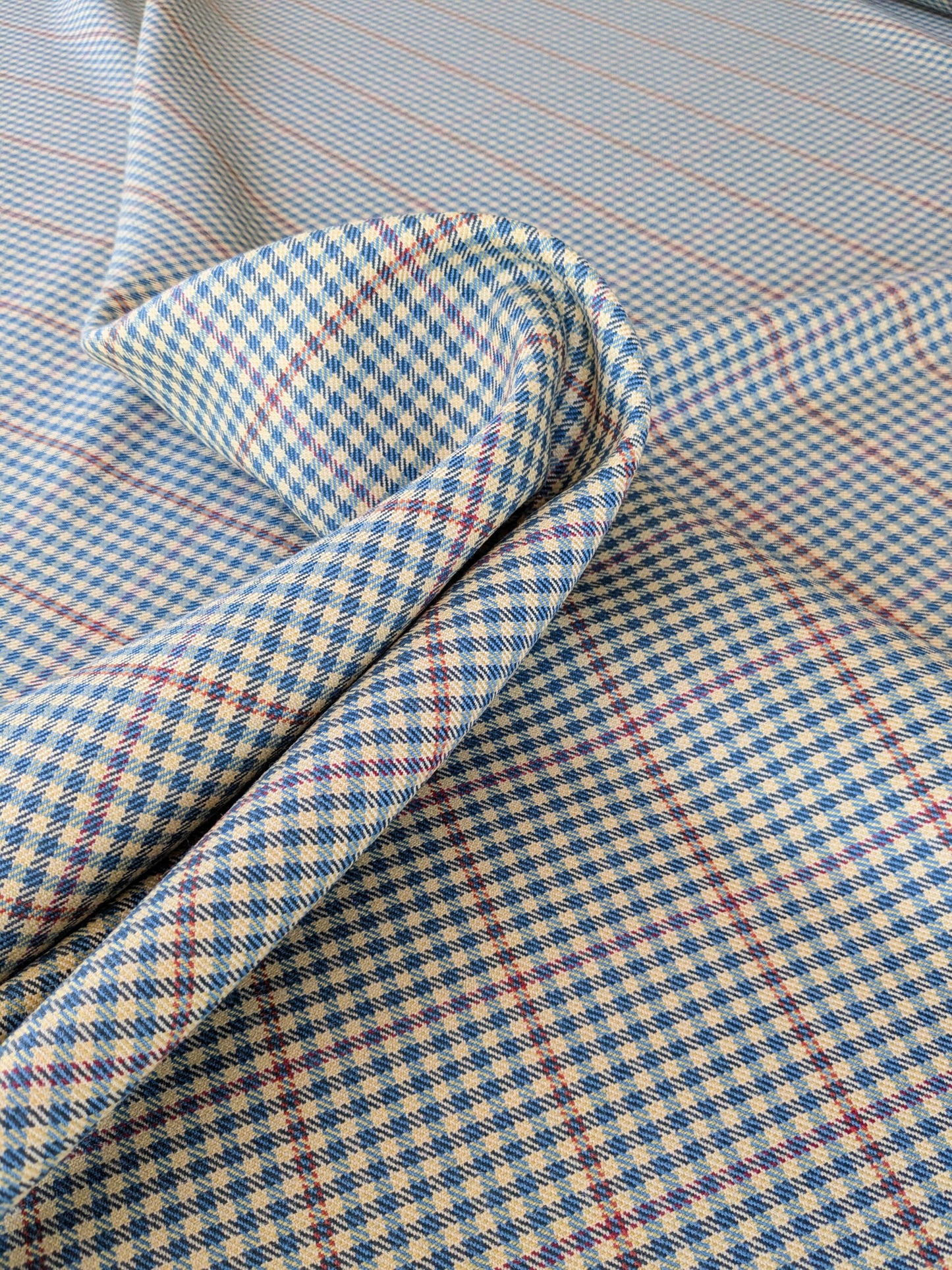 Scalamandre Glen Morar Tweed Scotland Multi Wool Plaid Check Blue Beige Red Small Scale MSRP USD260/y