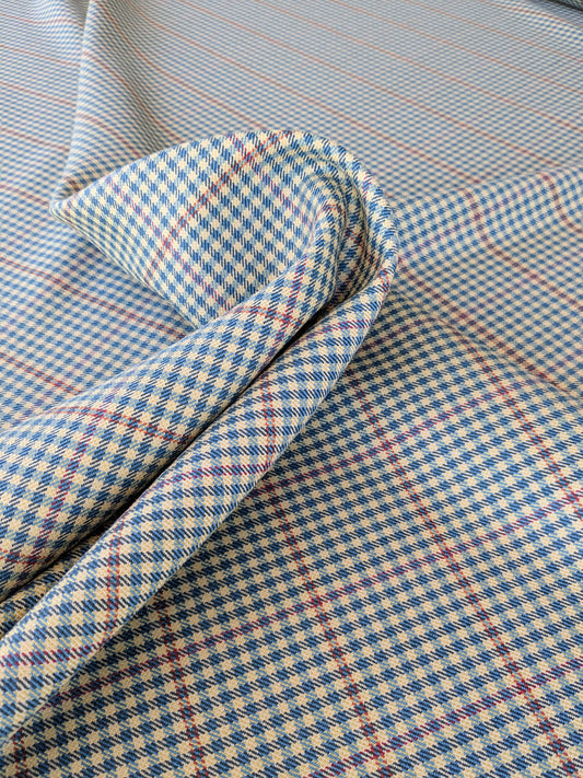 Scalamandre Glen Morar Tweed Scotland Multi Wool Plaid Check Blue Beige Red Small Scale MSRP USD260/y