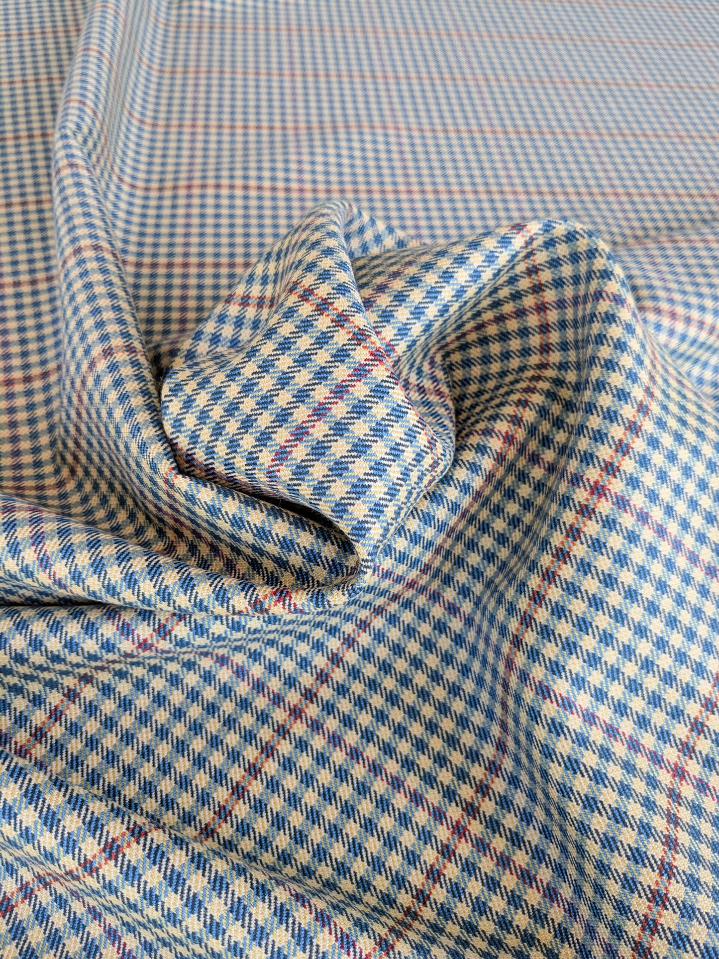 Scalamandre Glen Morar Tweed Scotland Multi Wool Plaid Check Blue Beige Red Small Scale MSRP USD260/y