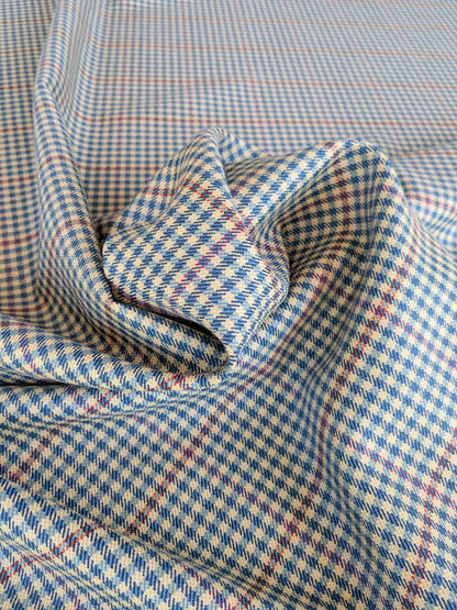 Scalamandre Glen Morar Tweed Scotland Multi Wool Plaid Check Blue Beige Red Small Scale MSRP USD260/y