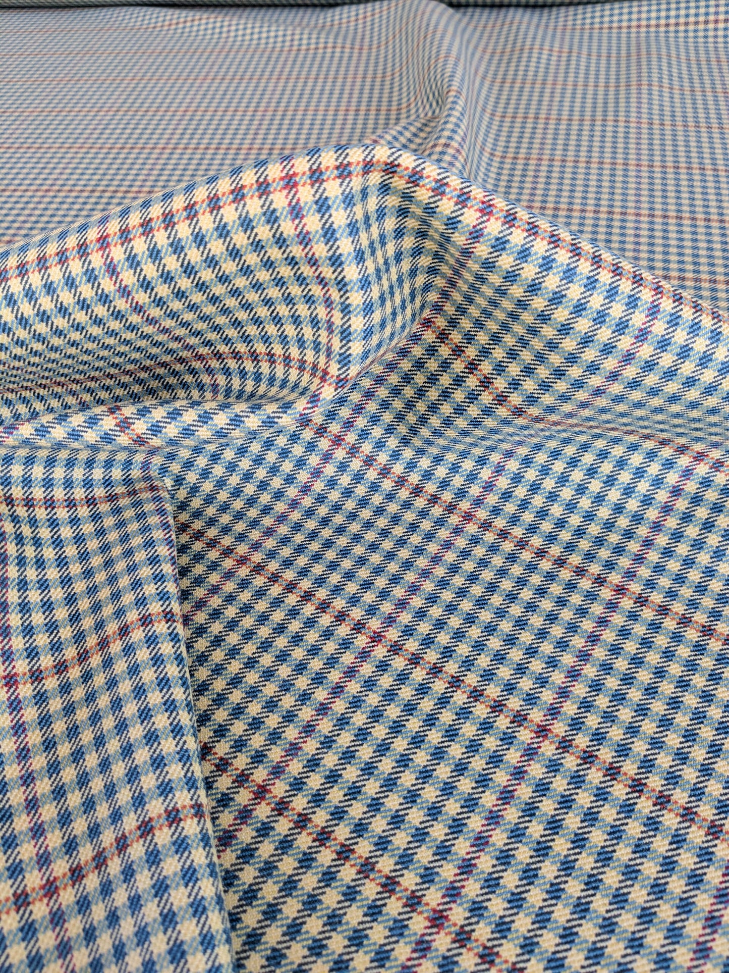 Scalamandre Glen Morar Tweed Scotland Multi Wool Plaid Check Blue Beige Red Small Scale MSRP USD260/y