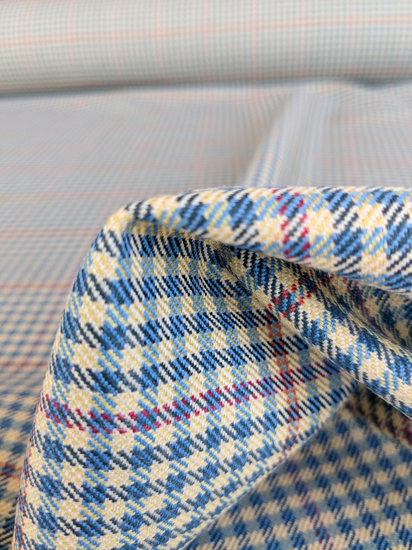 Scalamandre Glen Morar Tweed Scotland Multi Wool Plaid Check Blue Beige Red Small Scale MSRP USD260/y