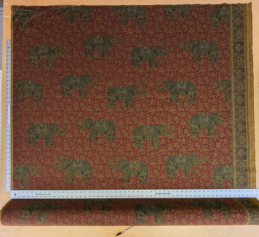 Scalamandre Elephanta With Border Garnet Red Brown Green Cotton Print Elephant Animals MSRP USD 276/y