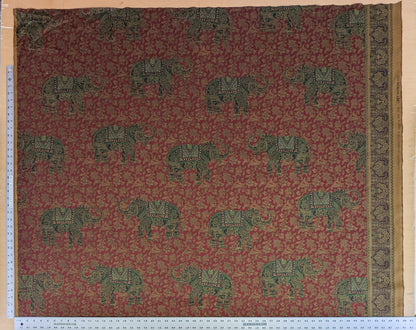 Scalamandre Elephanta With Border Garnet Red Brown Green Cotton Print Elephant Animals MSRP USD 276/y