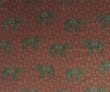 Scalamandre Elephanta With Border Garnet Red Brown Green Cotton Print Elephant Animals MSRP USD 276/y