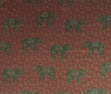 Scalamandre Elephanta With Border Garnet Red Brown Green Cotton Print Elephant Animals MSRP USD 276/y