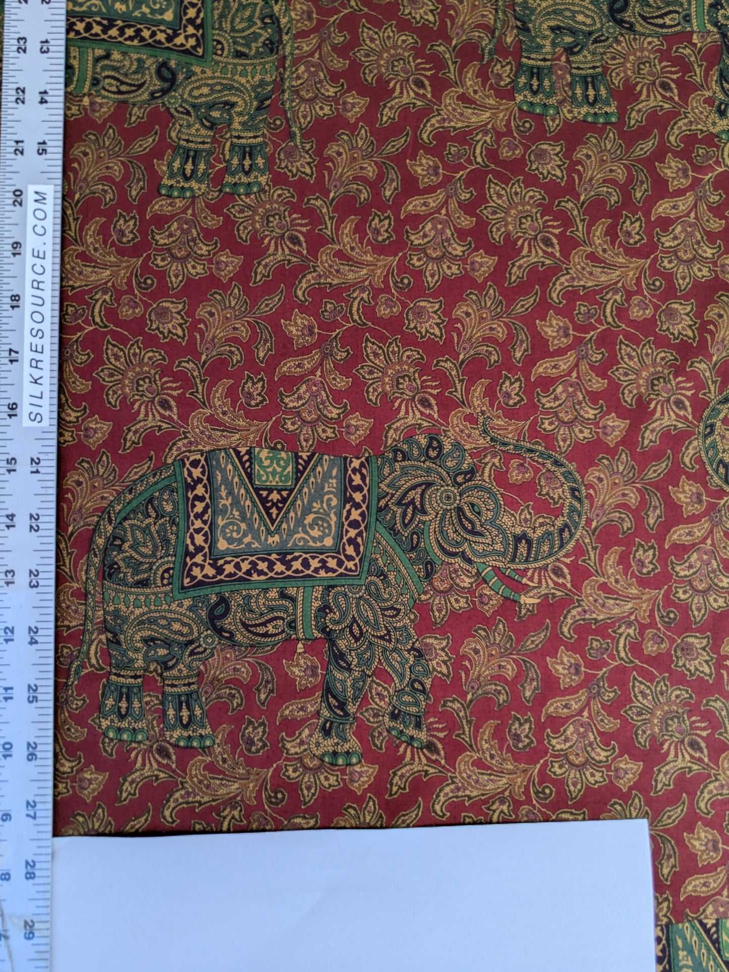 Scalamandre Elephanta With Border Garnet Red Brown Green Cotton Print Elephant Animals MSRP USD 276/y