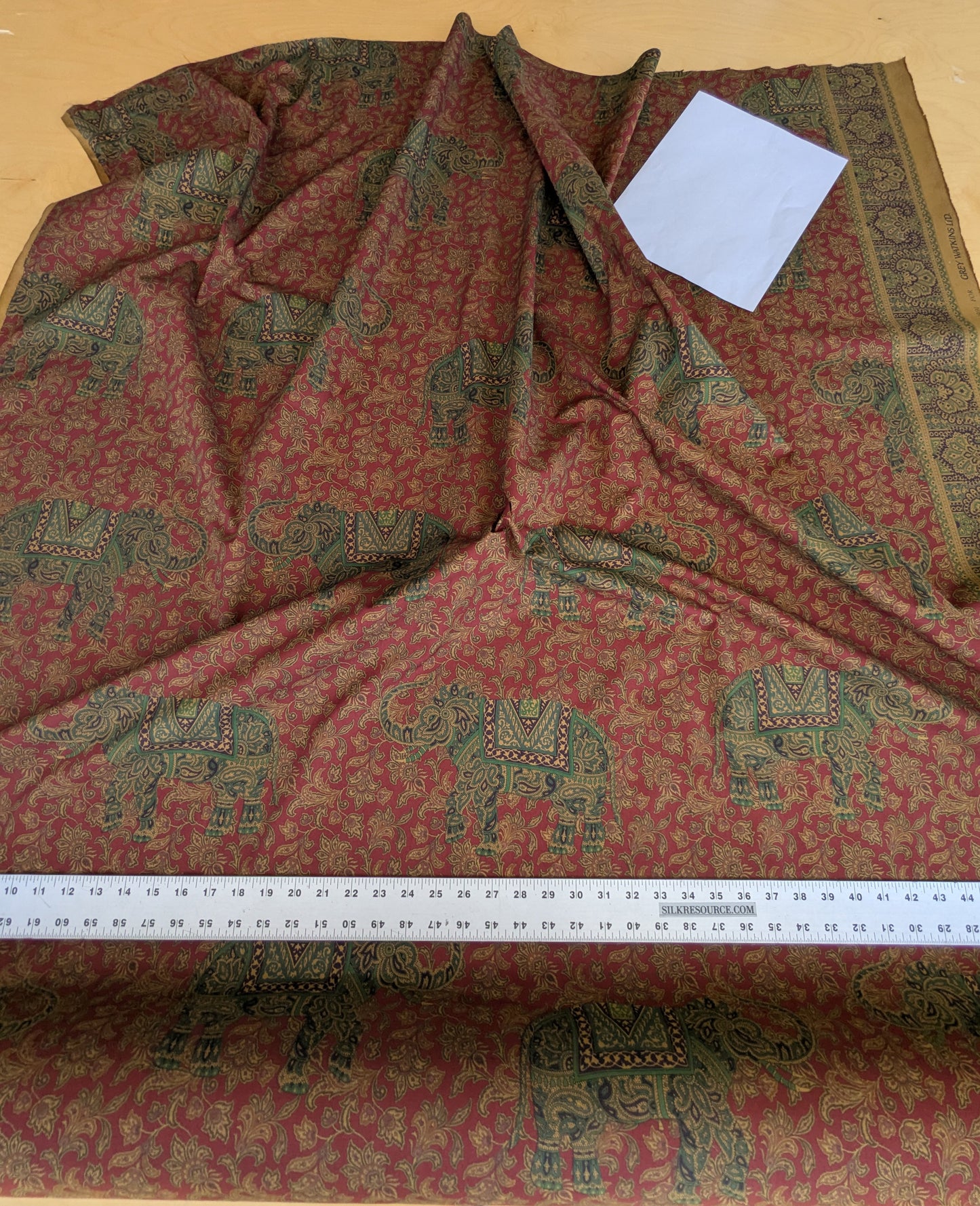 Scalamandre Elephanta With Border Garnet Red Brown Green Cotton Print Elephant Animals MSRP USD 276/y