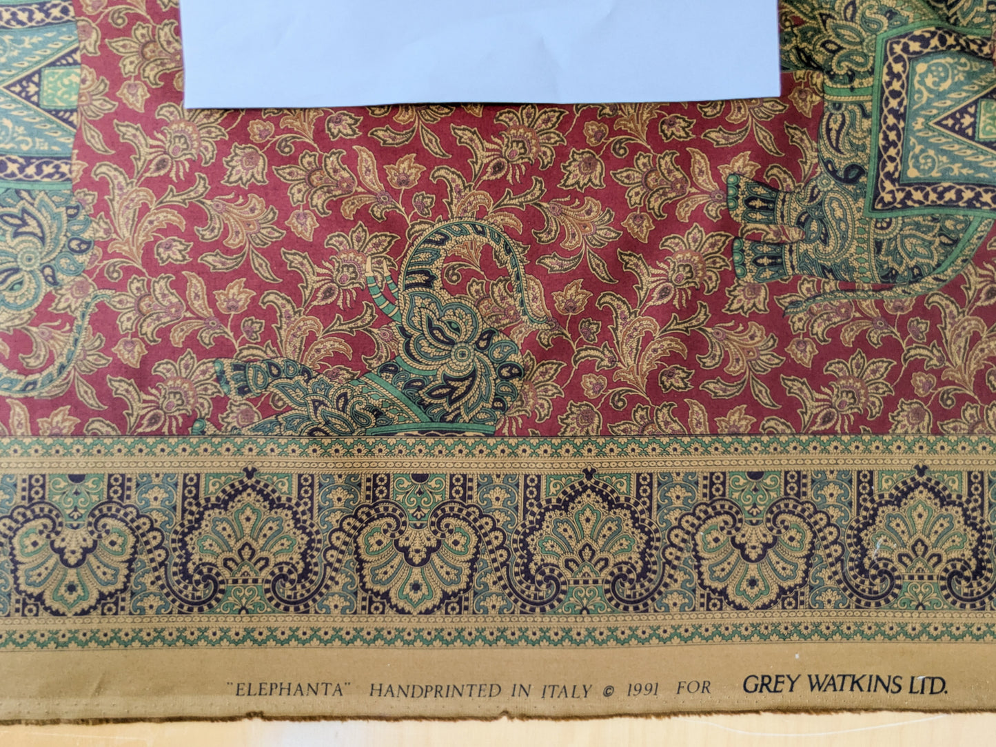 Scalamandre Elephanta With Border Garnet Red Brown Green Cotton Print Elephant Animals MSRP USD 276/y