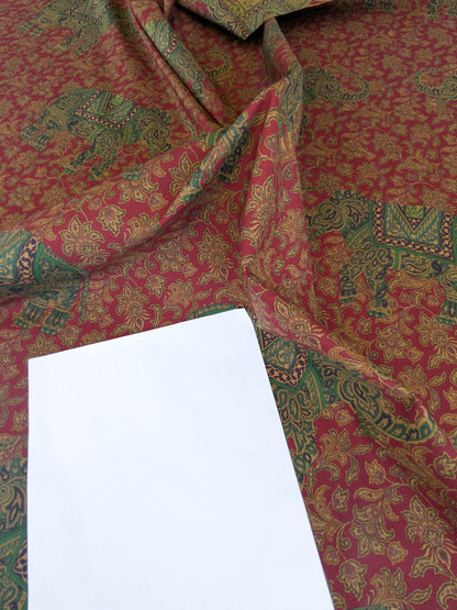 Scalamandre Elephanta With Border Garnet Red Brown Green Cotton Print Elephant Animals MSRP USD 276/y