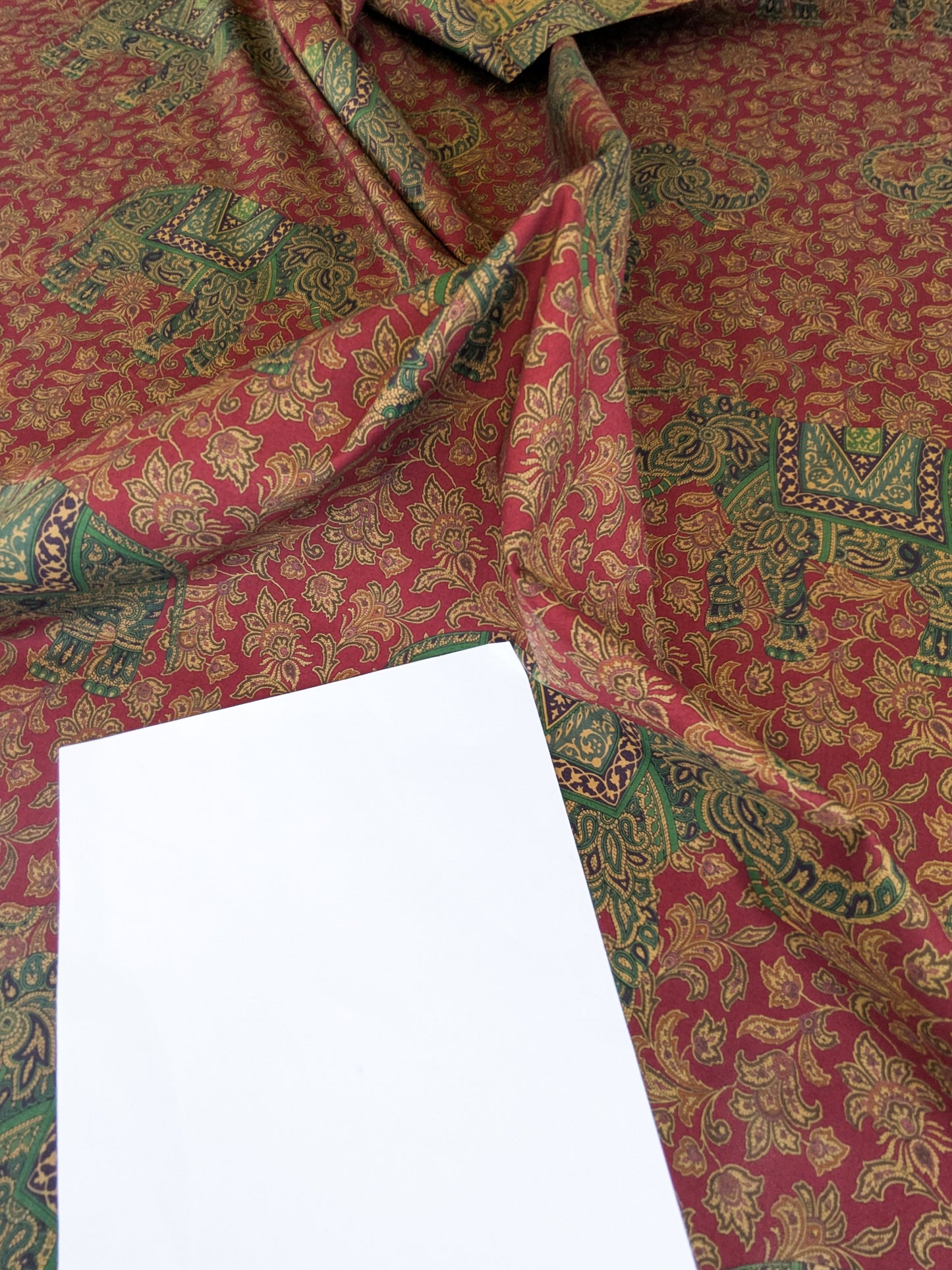 Scalamandre Elephanta With Border Garnet Red Brown Green Cotton Print Elephant Animals MSRP USD 276/y