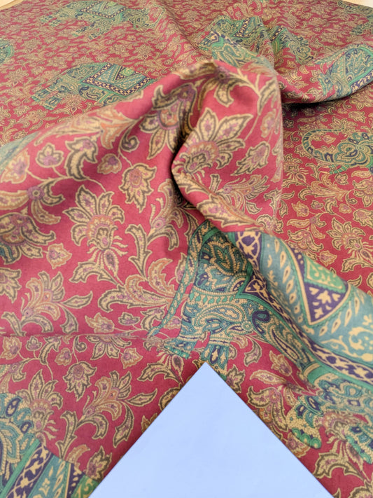Scalamandre Elephanta With Border Garnet Red Brown Green Cotton Print Elephant Animals MSRP USD 276/y