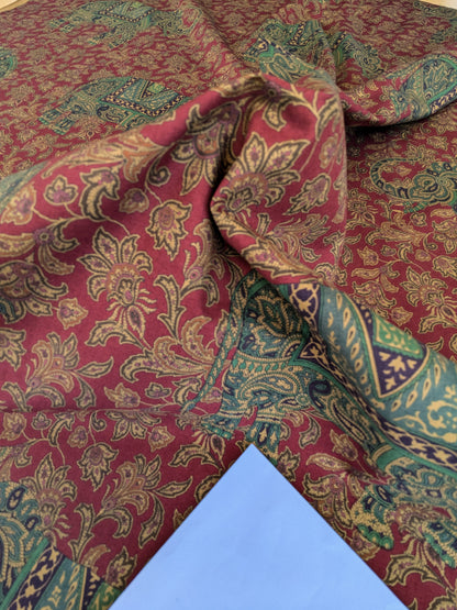 Scalamandre Elephanta With Border Garnet Red Brown Green Cotton Print Elephant Animals MSRP USD 276/y