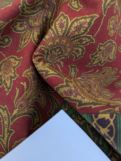 Scalamandre Elephanta With Border Garnet Red Brown Green Cotton Print Elephant Animals MSRP USD 276/y