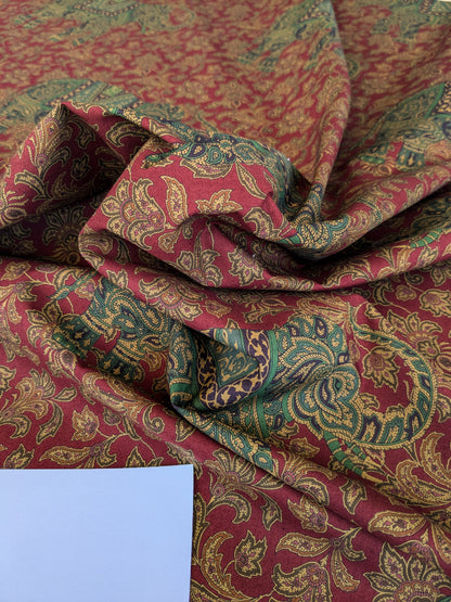 Scalamandre Elephanta With Border Garnet Red Brown Green Cotton Print Elephant Animals MSRP USD 276/y