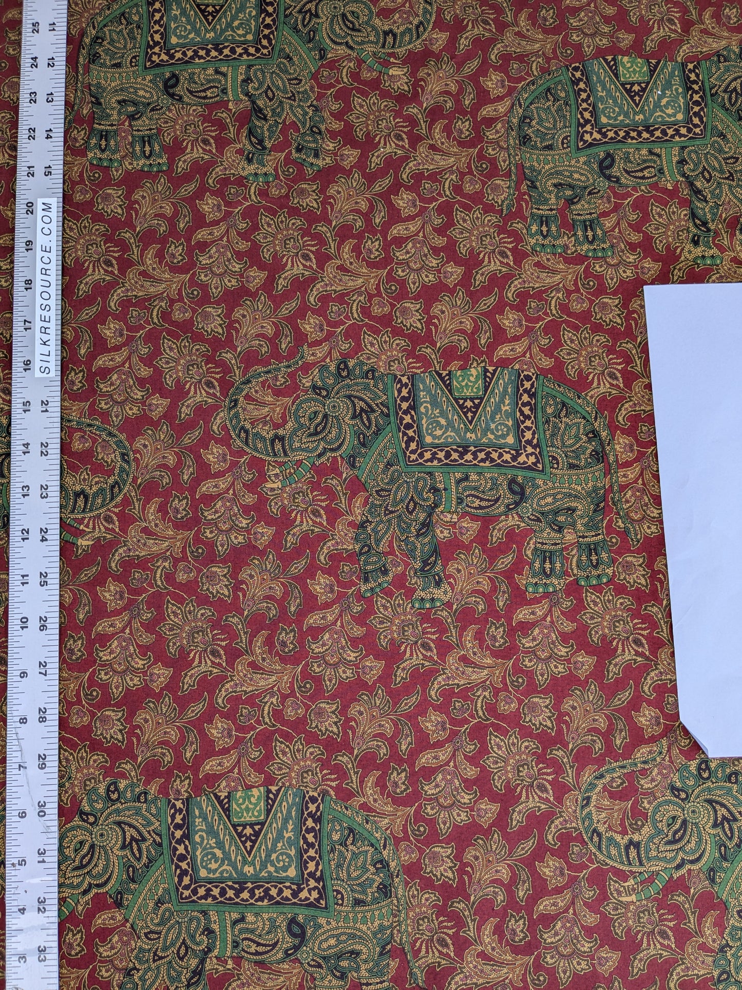 Scalamandre Elephanta With Border Garnet Red Brown Green Cotton Print Elephant Animals MSRP USD 276/y