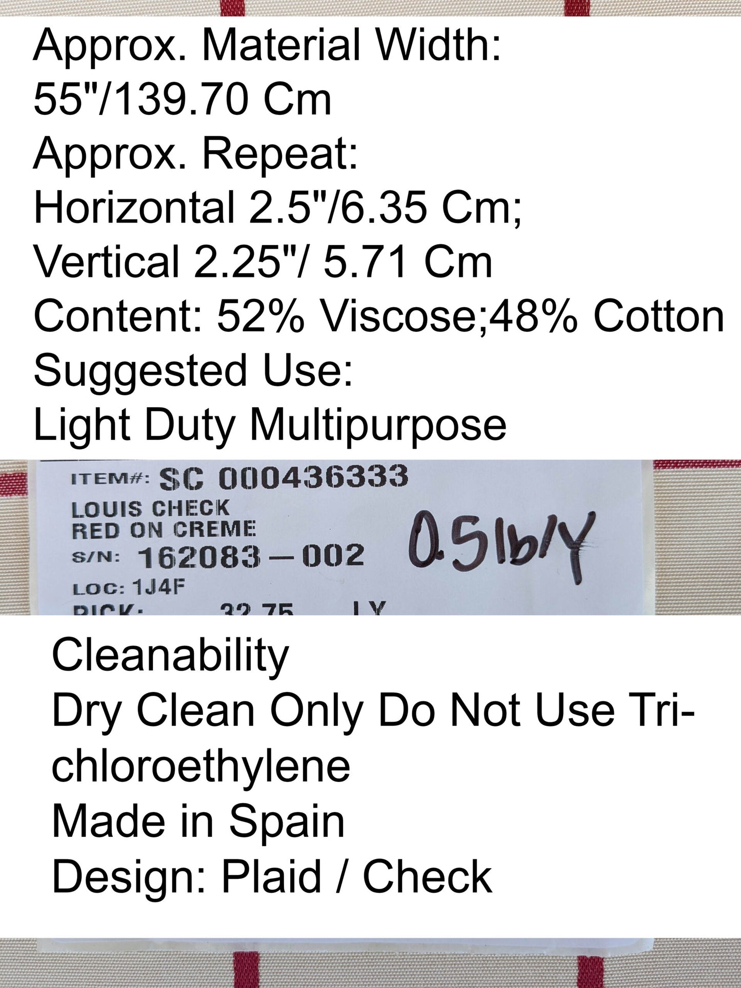 Scalamandre Louis Check Red on Creme Cream Beige Cotton Viscose Cotton Windowpane Plaid Check MSRP USD 176/y