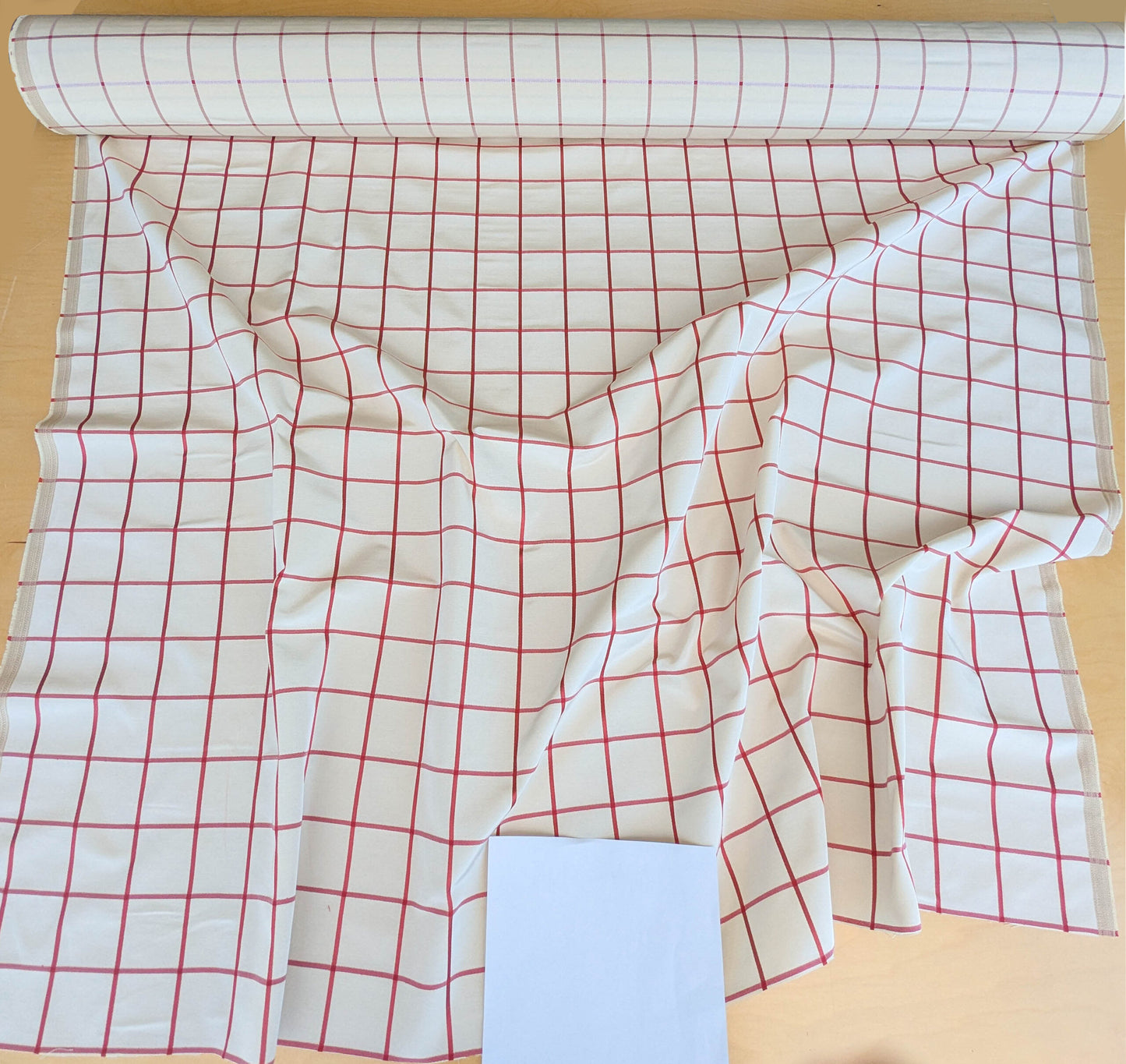 Scalamandre Louis Check Red on Creme Cream Beige Cotton Viscose Cotton Windowpane Plaid Check MSRP USD 176/y