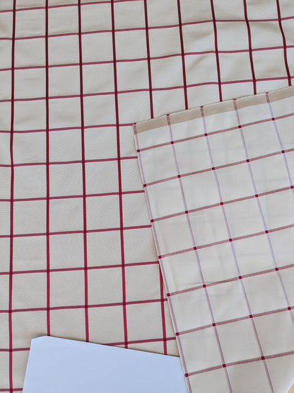 Scalamandre Louis Check Red on Creme Cream Beige Cotton Viscose Cotton Windowpane Plaid Check MSRP USD 176/y