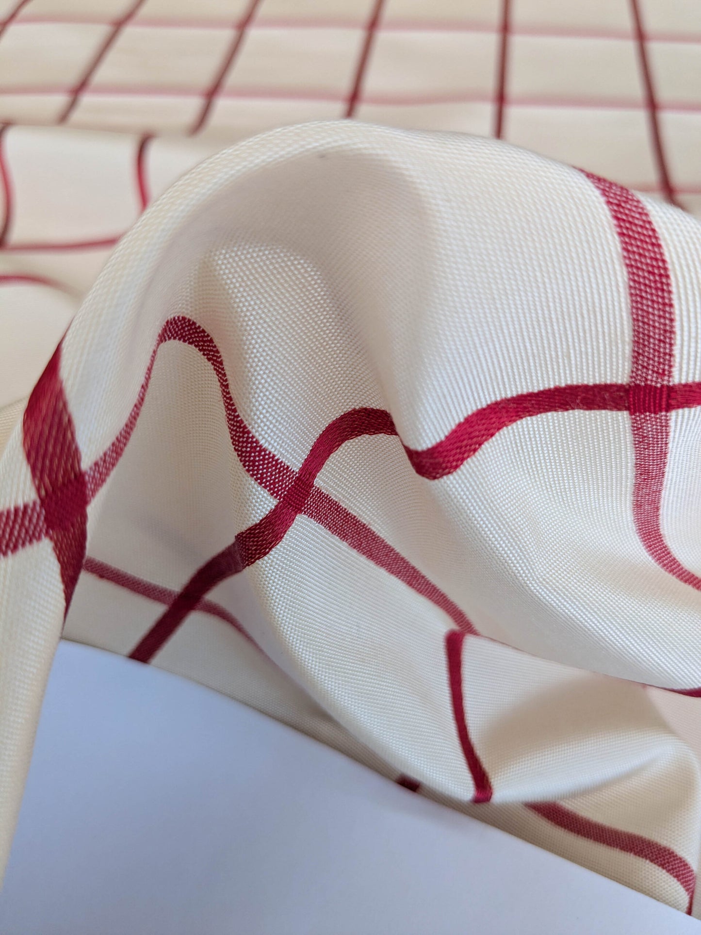 Scalamandre Louis Check Red on Creme Cream Beige Cotton Viscose Cotton Windowpane Plaid Check MSRP USD 176/y