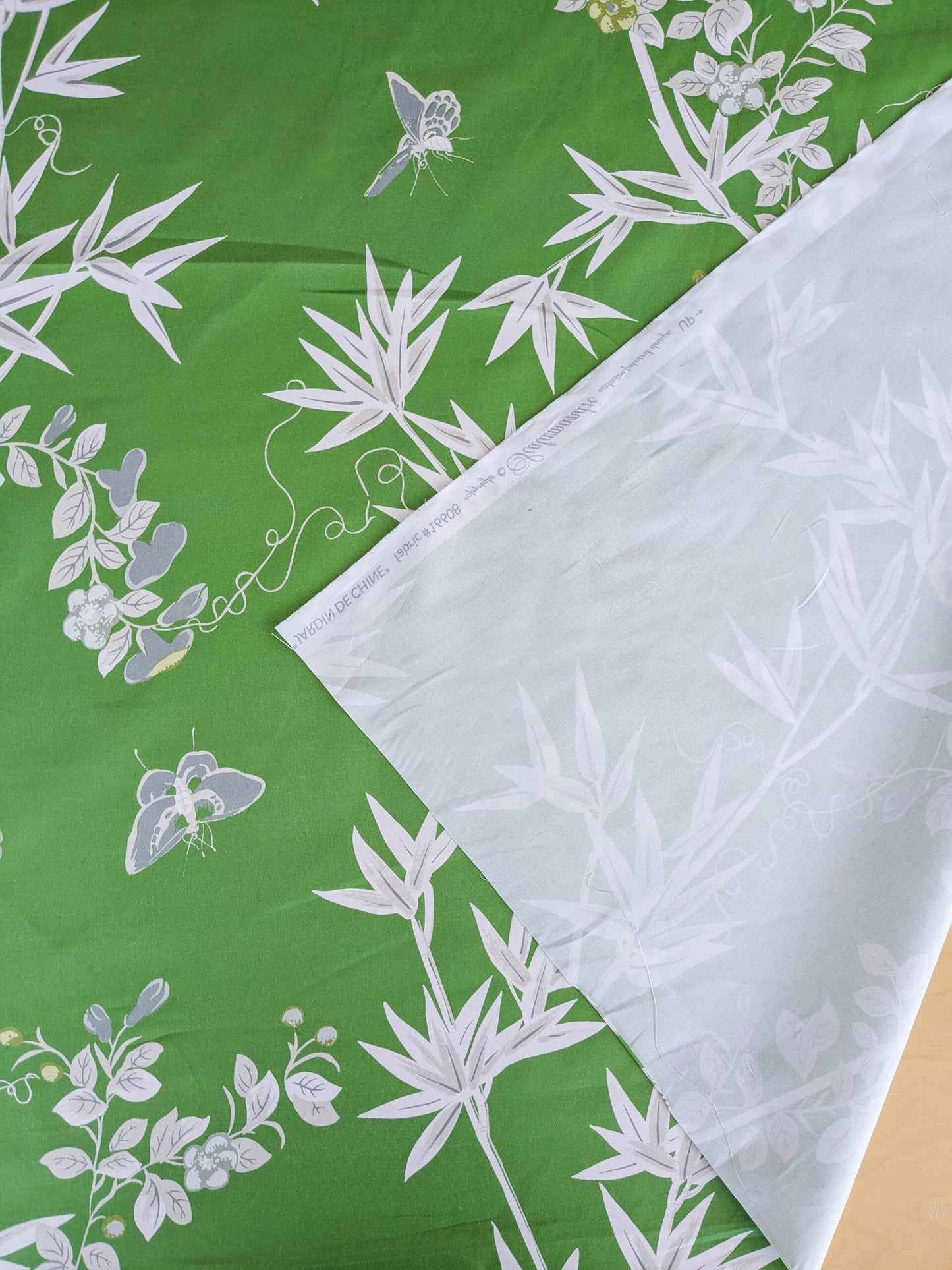 Scalamandre Jardin de Chine Print Jade Green White Cotton Bird Animal Botanical Foliage Chinoiserie Floral Bamboo Butterfly MSRP USD 388/y