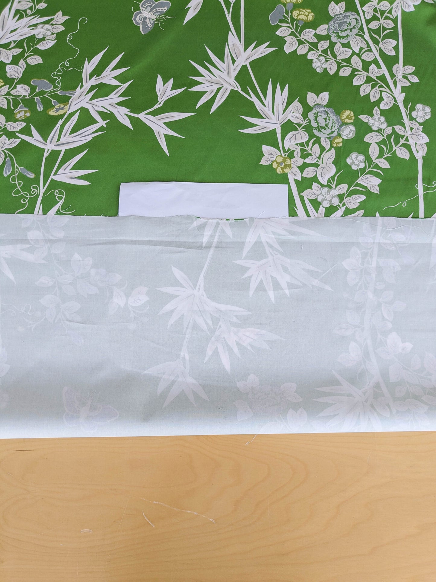 Scalamandre Jardin de Chine Print Jade Green White Cotton Bird Animal Botanical Foliage Chinoiserie Floral Bamboo Butterfly MSRP USD 388/y