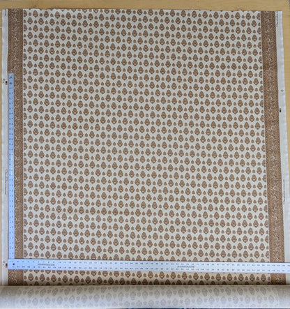 Scalamandre Oscar De La Renta Jaipur Crest Brown Earthy Gold Indian Linen Print with Border