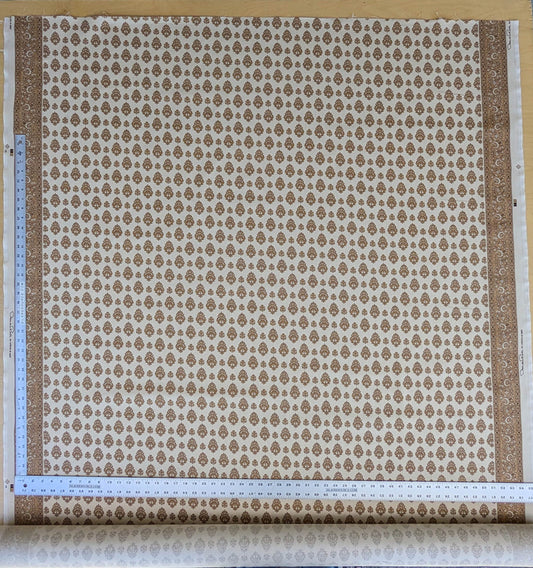 Scalamandre Oscar De La Renta Jaipur Crest Brown Earthy Gold Indian Linen Print with Border