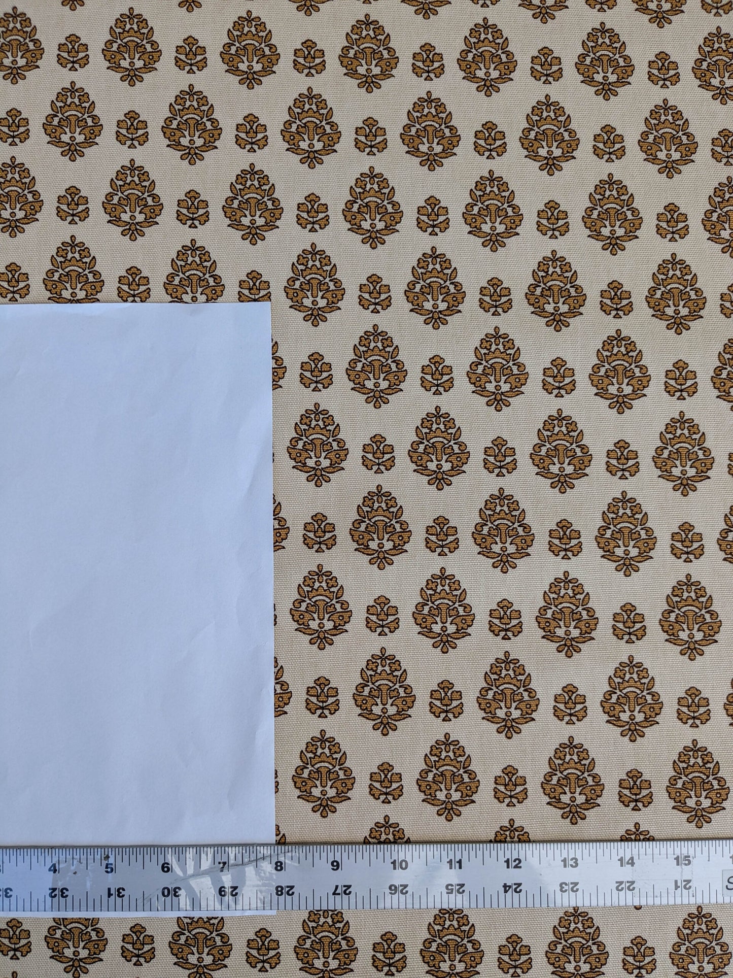 Scalamandre Oscar De La Renta Jaipur Crest Brown Earthy Gold Indian Linen Print with Border