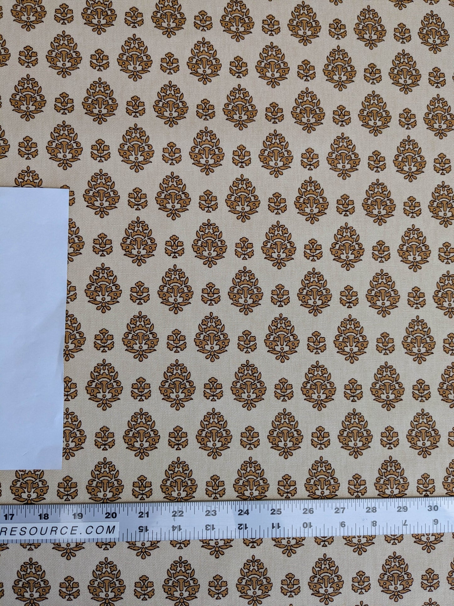 Scalamandre Oscar De La Renta Jaipur Crest Brown Earthy Gold Indian Linen Print with Border