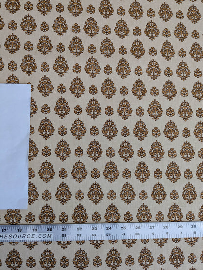 Scalamandre Oscar De La Renta Jaipur Crest Brown Earthy Gold Indian Linen Print with Border