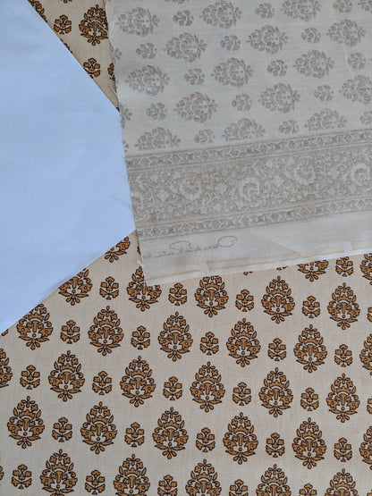 Scalamandre Oscar De La Renta Jaipur Crest Brown Earthy Gold Indian Linen Print with Border