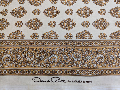 Scalamandre Oscar De La Renta Jaipur Crest Brown Earthy Gold Indian Linen Print with Border