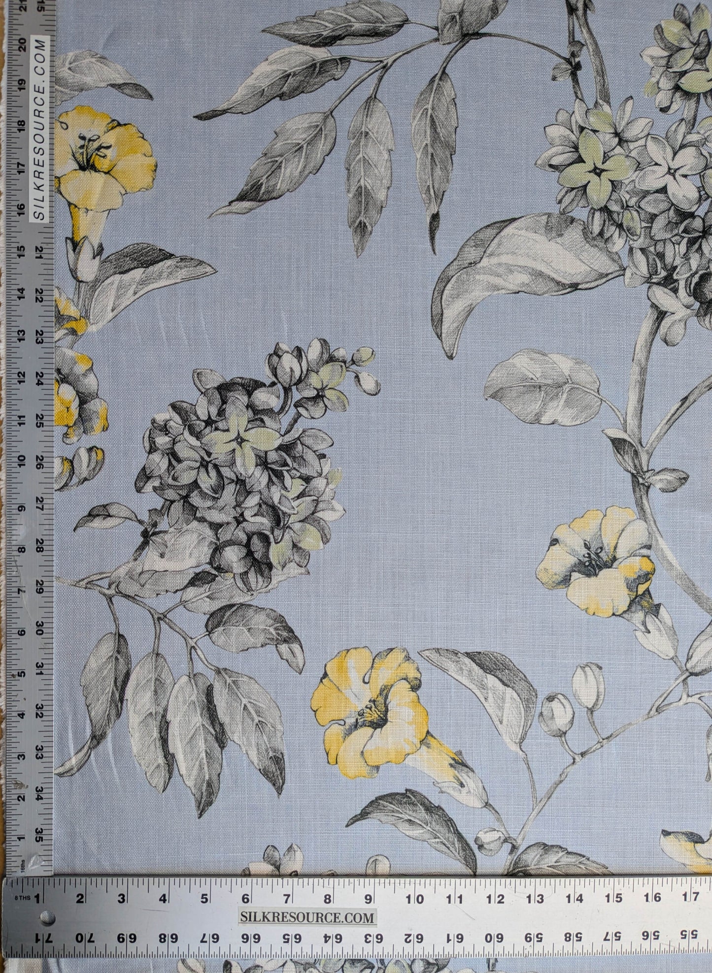 Scalamandre Merrimon in Light Blue Print Silky Linen Fragrant Summer lilac trumpet flower or jimsonweed MSRP USD 346/y